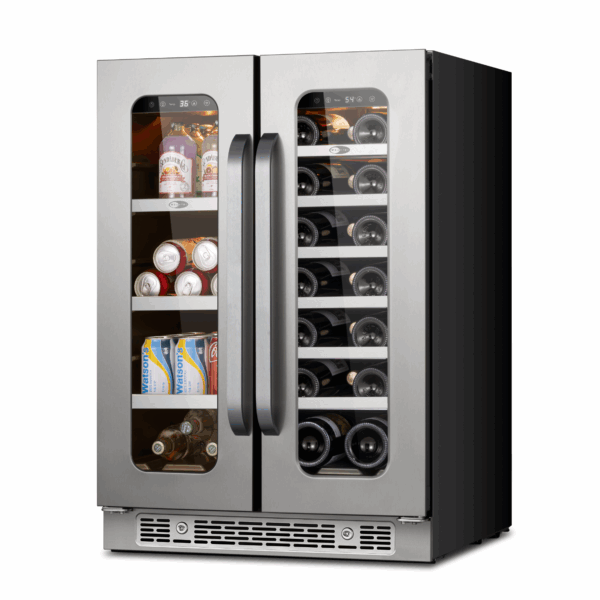 Whynter BSR-6020FDS 24" Built-In French-door Dual Zone Seamless Stainless Steel 76 Can 20 Bottle Beverage/Wine Refrigerator