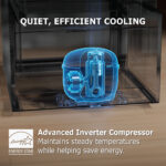 3D cutaway visualization highlighting the advanced inverter compressor within the cooler base, with Energy Star logo and quiet cooling text.