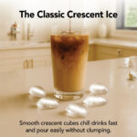 Iced coffee in a tall glass surrounded by crescent-shaped ice cubes made by the Whynter UIM-158BK ice maker