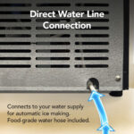 Rear view of the Whynter UIM-158-BK ice maker showing the direct water line connection with included food-grade hose