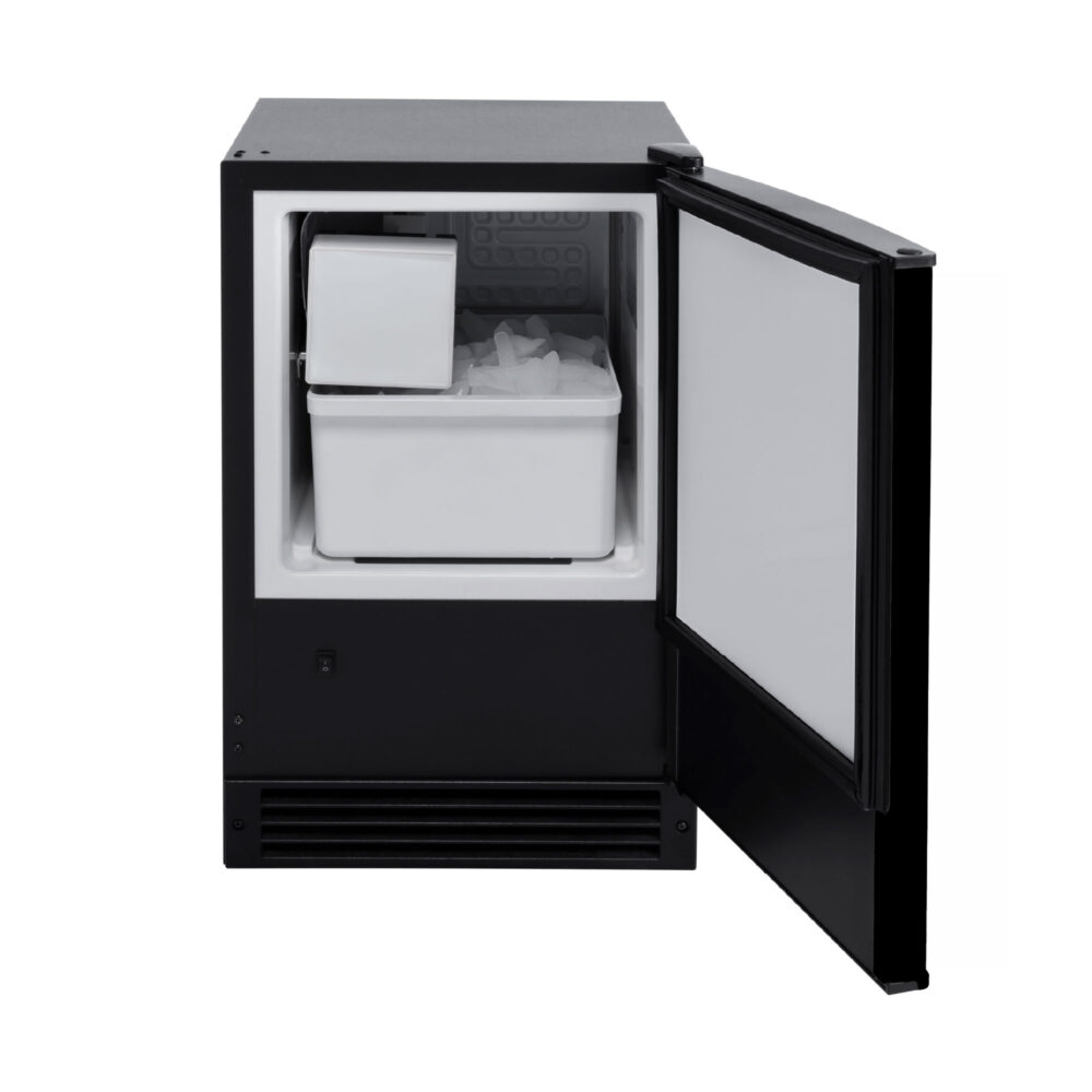 Whynter UIM-158-BK ice maker with door open, right side view