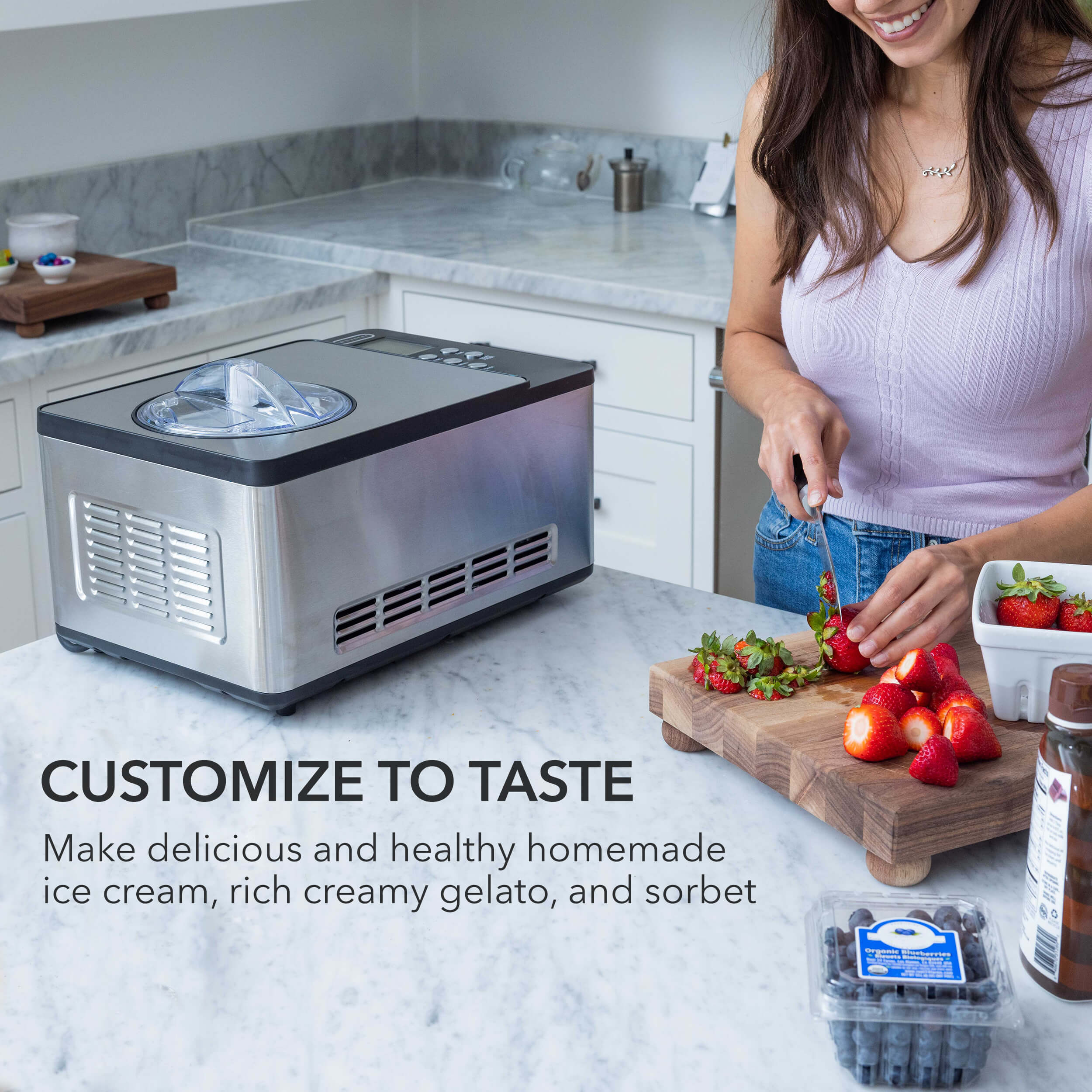  KUMIO 1.2-Quart Automatic Ice Cream Maker with Compressor, No  Pre-freezing, 4 Modes Frozen Yogurt Machine with LCD Display & Timer,  Electric Sorbet Maker Gelato Maker, Keep Cool Function: Home & Kitchen
