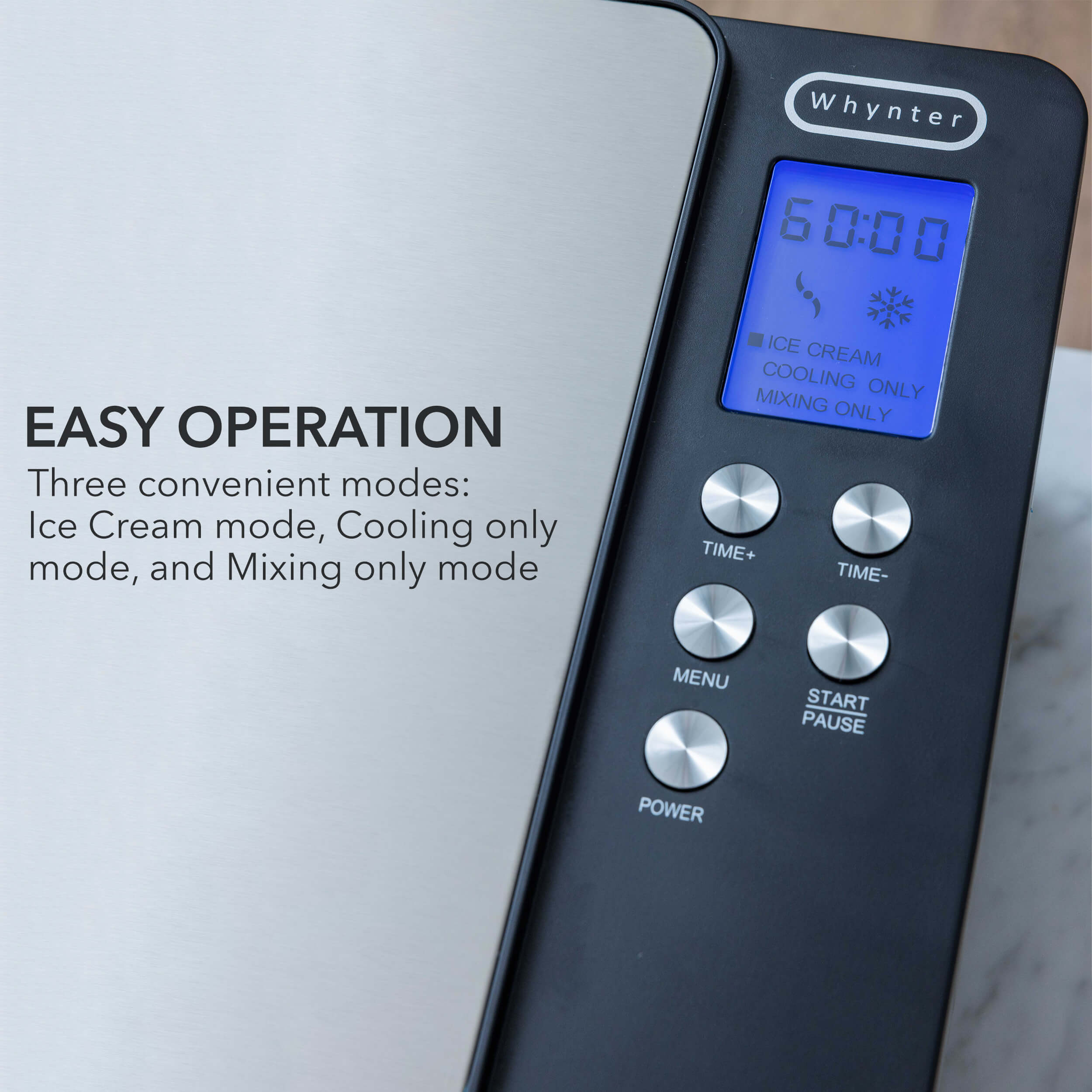 Ice Cream Maker, UKKISO 1.2 Quart Automatic Electronic Gelato Maker with LCD Display , Built-in Compressor, Portable Homemade Dessert Maker with Spoon
